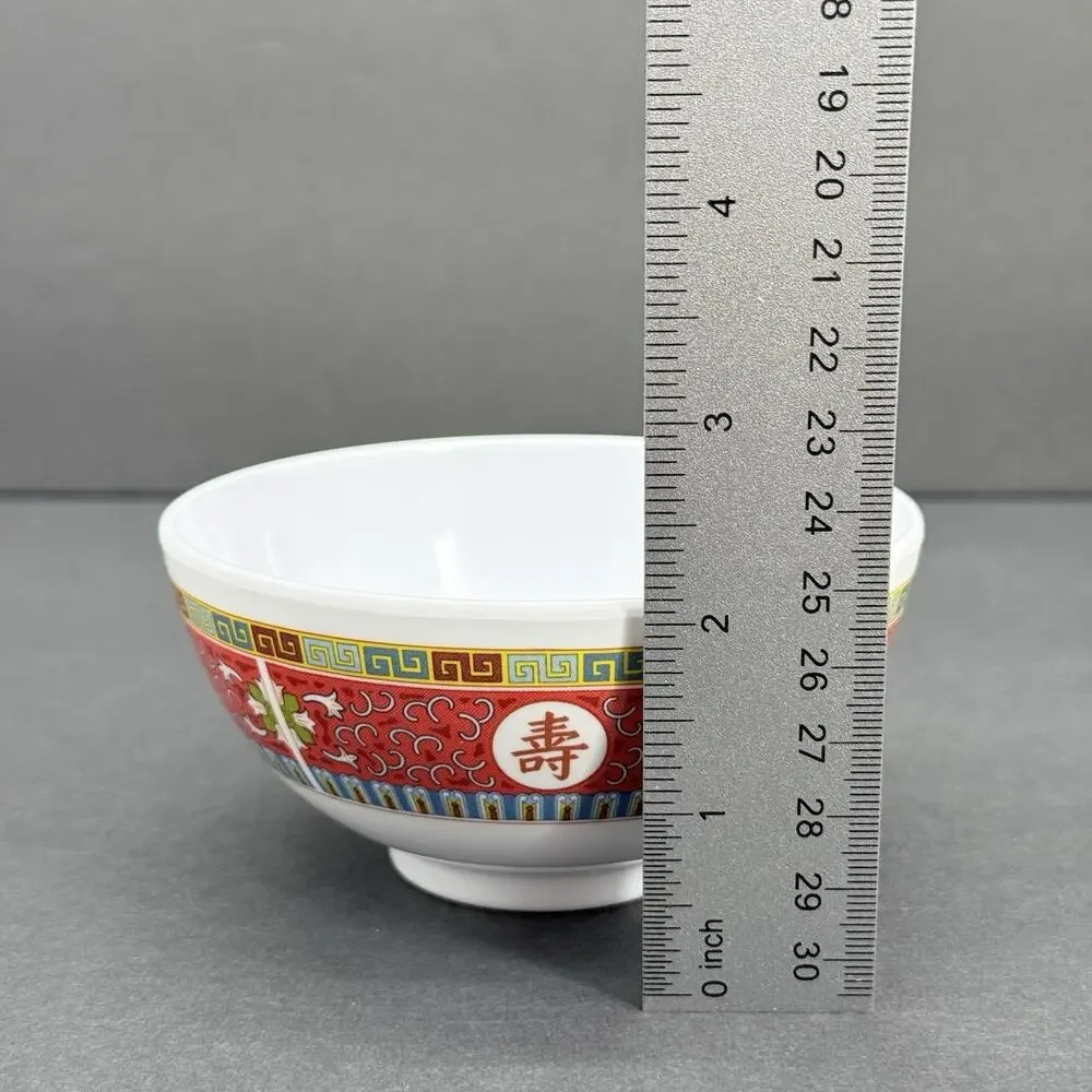 Shuang Ho 8 Piece Set of Longevity Asian Melamine Ware White & Red Plates Bowls